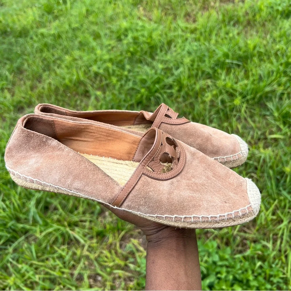 Tory Burch Sidney Suede Espadrille Flats Women’s‎ 8.5 Brown Tan Slip-on Shoes